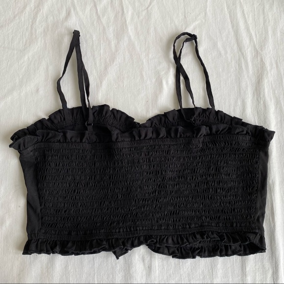 UO Black Ruched Ruffle Cropped Tube Top Adjustable Straps - Picture 2 of 11